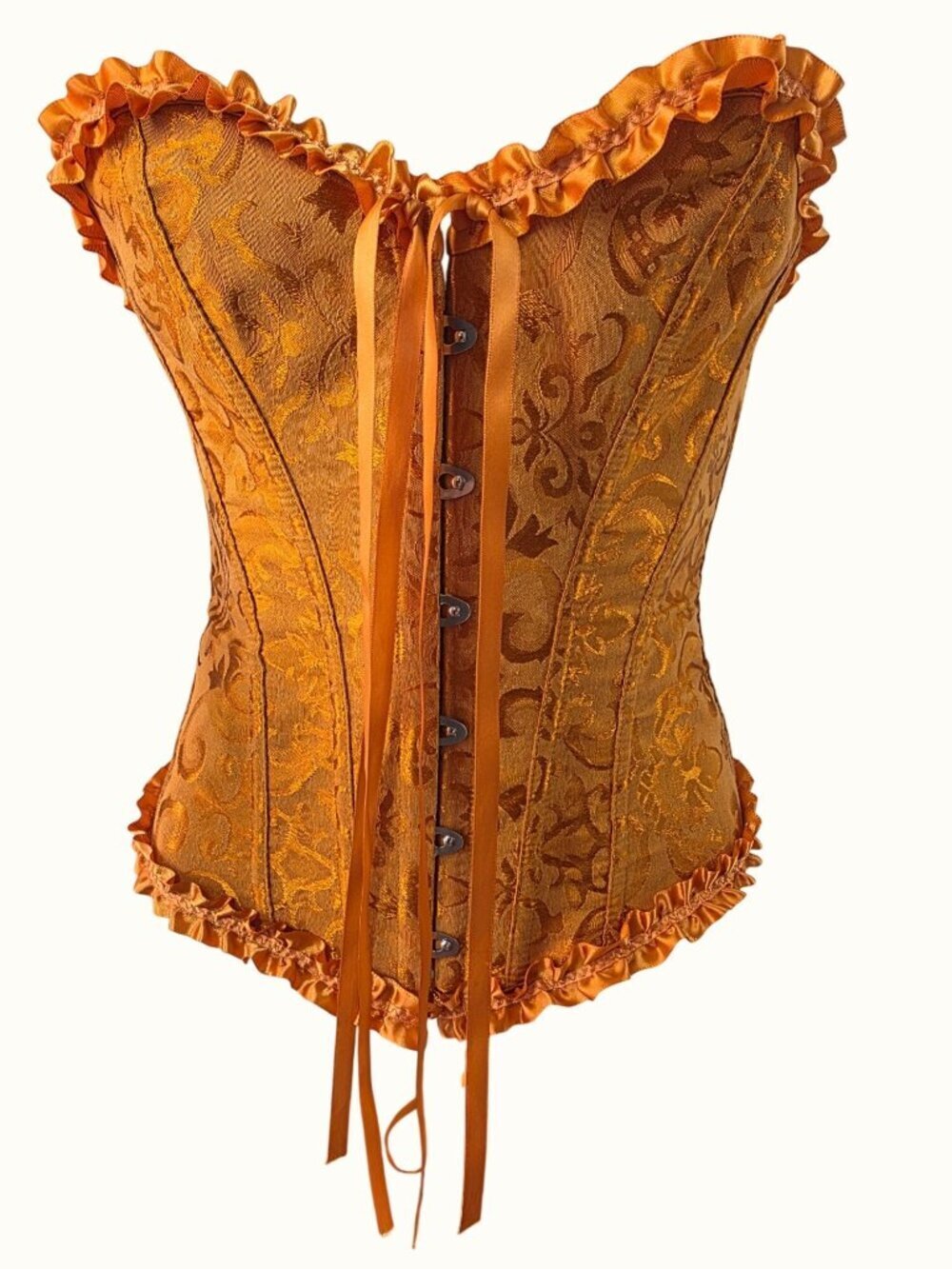 Orange Gold Brocade Bustier Top Lace Up Back Sz XS/S Costume Lingerie